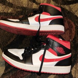 Red black and white Air Jordan ones
